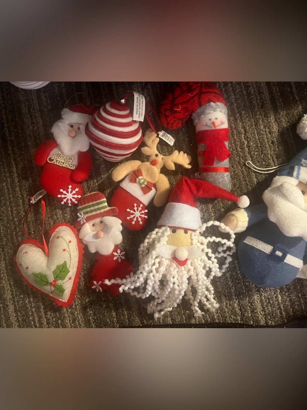 Festive Red Christmas Ornament Set - Fabric and Yarn 8pc lot 363